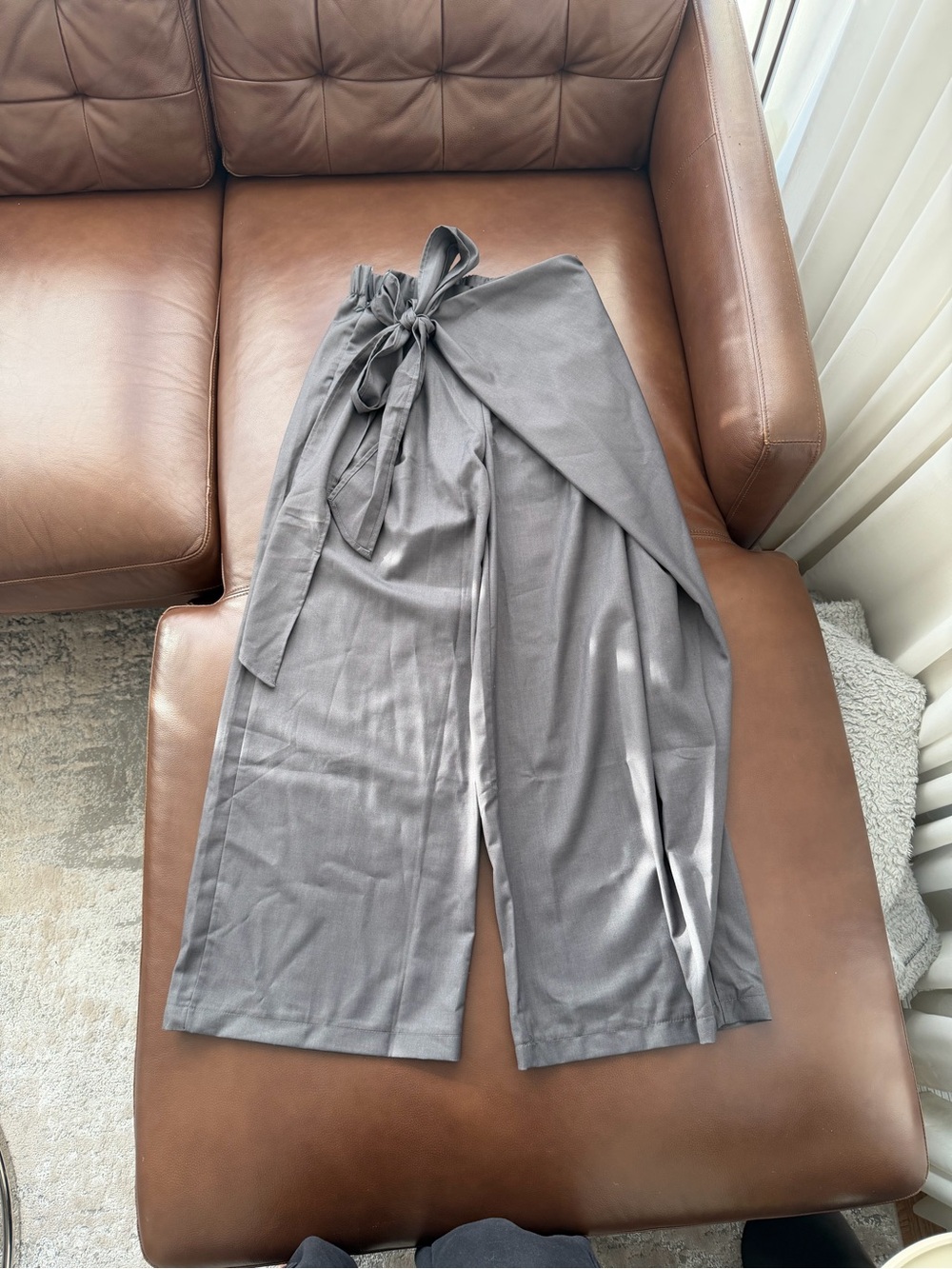 NEW Gray Wrap Tie-Waist Wide Leg Pants